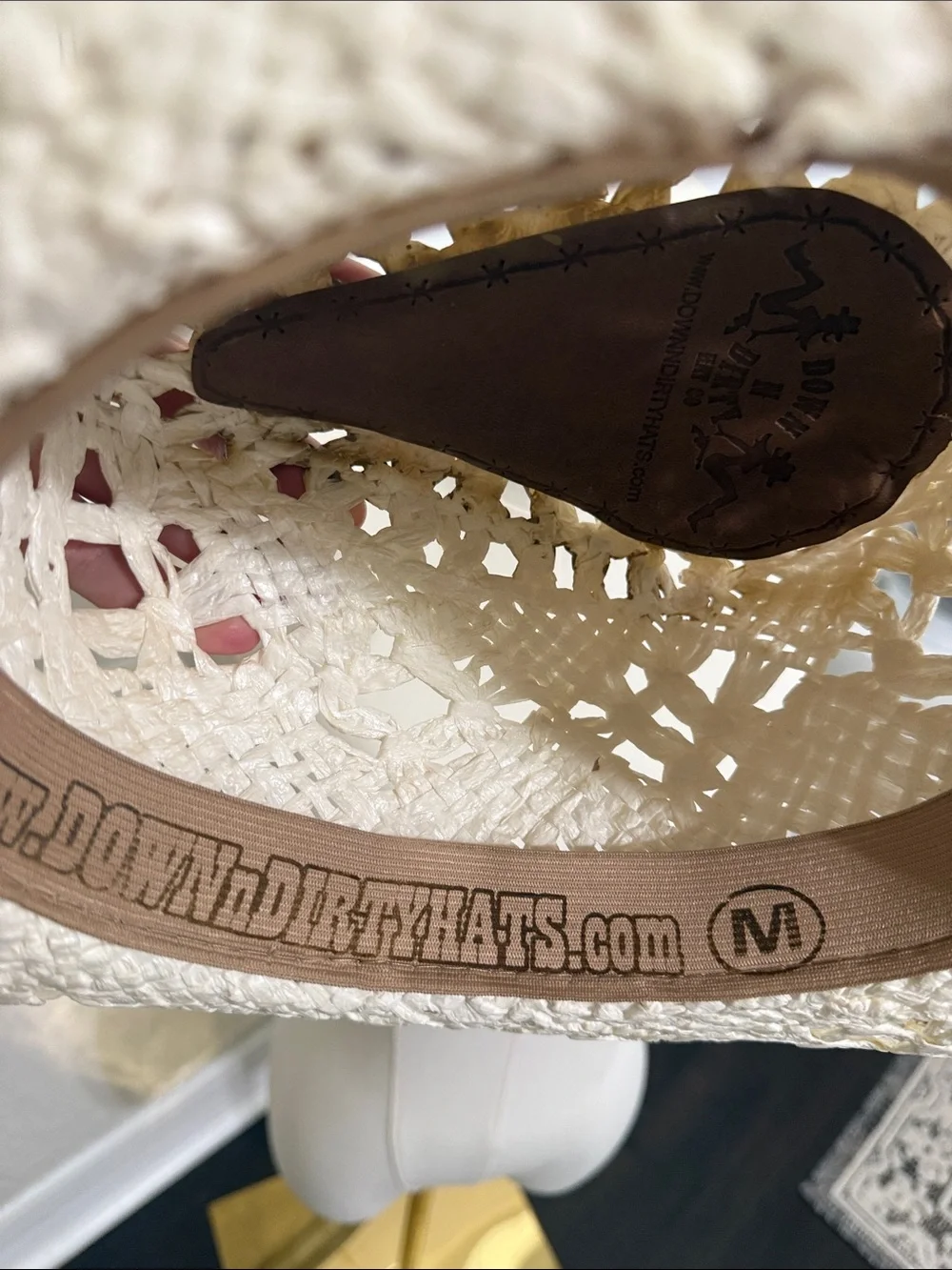 Women’s Crochet Straw Western Hat with Decorative Band - Natural/Tan